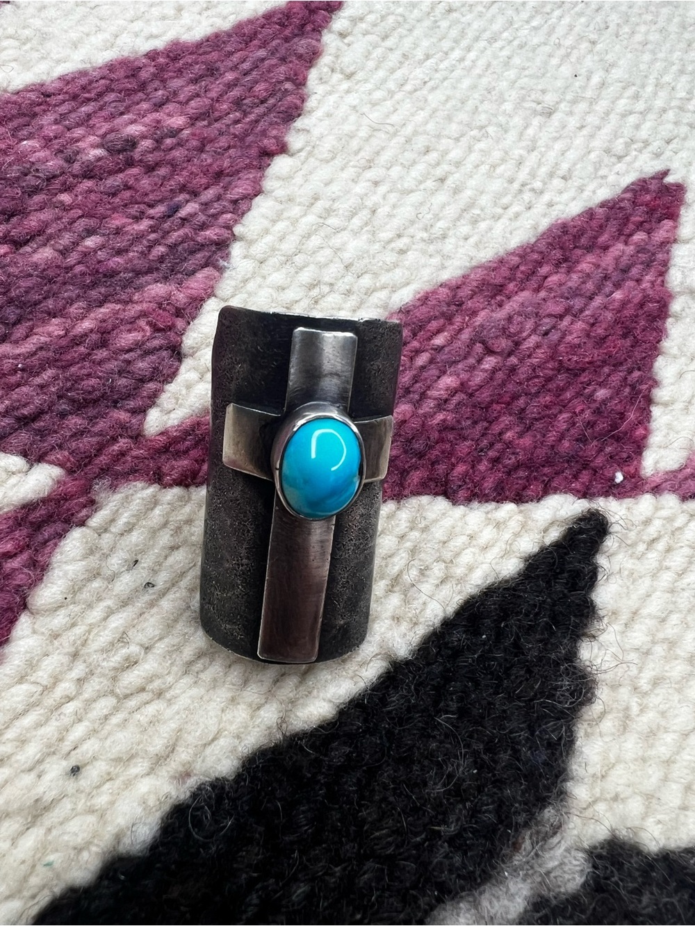 Vintage Native American Heavy Sterling Silver Kingman Turquoise Statement Ring 8